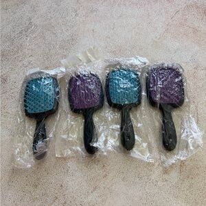 Paddle Detangling Hair Brush Set - Teal & Purple Cushioned Bristles